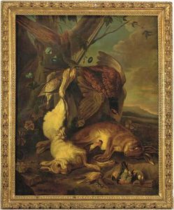 Dead Hares, Pheasant And Song Birds In A Wooded Clearing