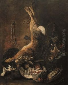 A Hare, Pigeons And Other Game With A Cat by Jan Fyt