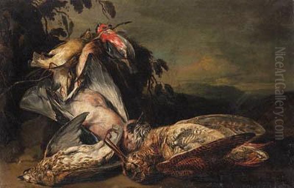 Dead Songbirds, A Jay, And A Snipe In A Landscape - view 1