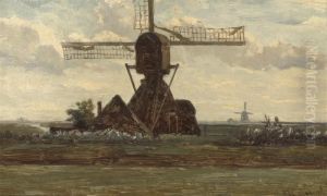 A Windmill In A Dutch Polder Landscape