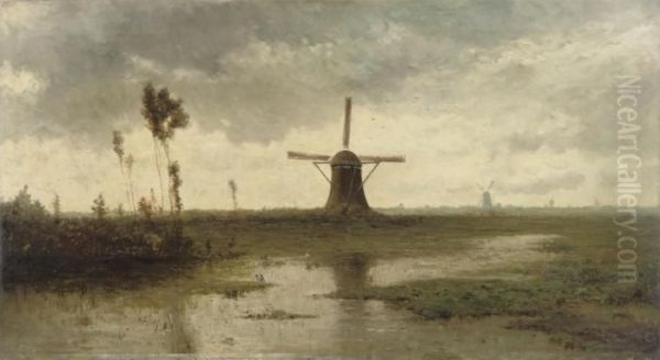 Windmills In A River Landscape - view 1