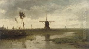 Windmills In A River Landscape by Paul Joseph Constantine Gabriel