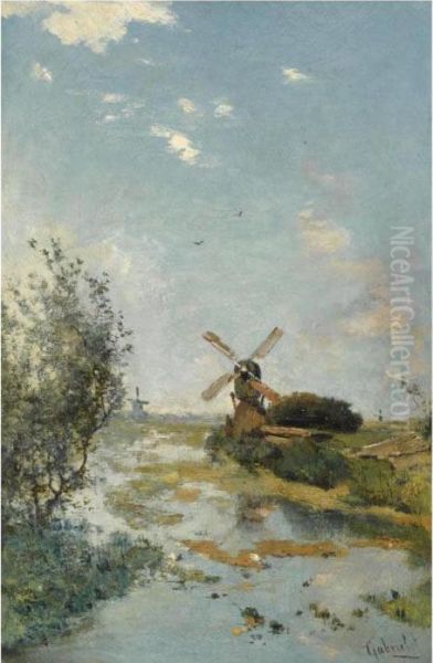 A Windmill In A Polder Landscape Near Kortenhoef - view 1