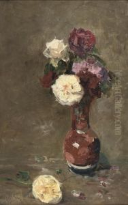Rozen In Een Vaas: White And Pink Roses by Paul Joseph Constantine Gabriel