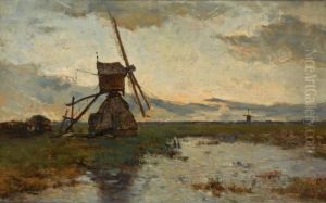 Windmills In A Polder Landscape by Paul Joseph Constantine Gabriel