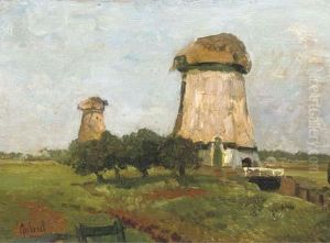 Les Deux Invalides: Mills In A Polder Landscape by Paul Joseph Constantine Gabriel