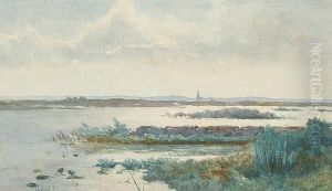 Water Meadows With Church Spire Beyond