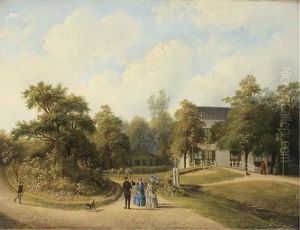 An Elegant Company Promenading In The Garden Of A Country House An Elegant Company Promenading In The Garden Of A Country House