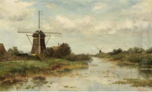 Windmills In A Landscape Near Abcoude
