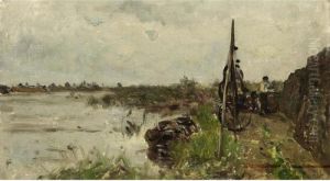 A Fisherman In A Polder Landscape by Paul Joseph Constantine Gabriel