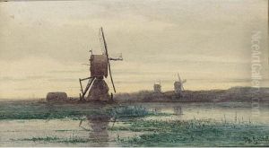 Windmills Along A Waterway Windmills Along A Waterway