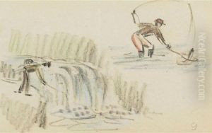 Studies Of A Man Fishing by Clarence Alphonse Gagnon