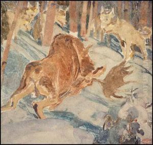 Le Grand Silence Blanc ~ Charging Moose by Clarence Alphonse Gagnon