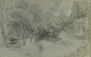 Hilly Wooded Landscape With Figure And Stream by Thomas Gainsborough