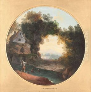 Flusslandschaft Mit Angler Und Bauernhaus by Thomas Gainsborough