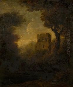 Castelated Tower In A Wooded Landscape by Thomas Gainsborough