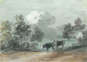 Wooded Landscape With Herdsman, Cows And Cottage by Thomas Gainsborough