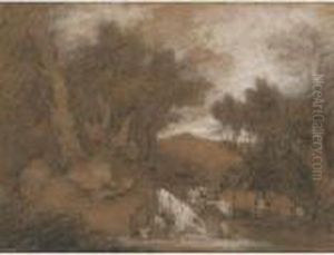 Herdsman Watering His Cattle And Goats In A Pool by Thomas Gainsborough