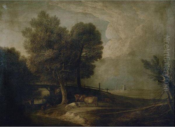 Figures With Cattle In A Landscape - view 1