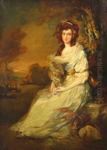 A Portrait Of A Lady Seated In Alandscape
