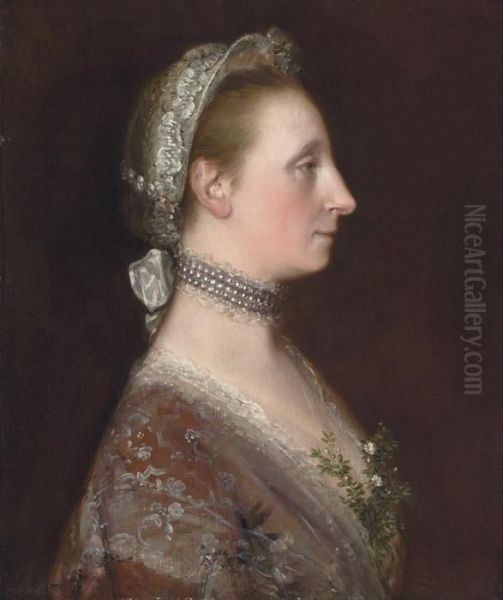 Portrait Of A Lady, Possibly 
Mary Gibbon, The Artist's Sister, Bust Length, In Profile, In A Lace 
Headdress, A Pearl Necklace And A Brown Dress, With A Tule Shawl And A 
Sprig Of Wild Flowers - view 1