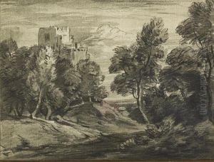 Wooded Landscape With Castle by Thomas Gainsborough