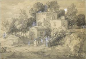 A Country House, With Figures Coming Down A Stairway Recto; A Studyof A House Verso by Thomas Gainsborough