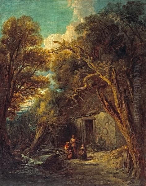 A Cottage In A Forest With Figures At Thedoor - view 1