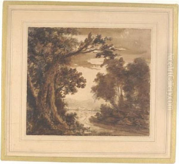 'wooded Landscape', Brown And
Black Washes, 20cm X 23cm, Mounted But Unframed. * Provenance:- Ex Dean
Of Canterbury's Estate And The Mackeson Collection. 40-60 - view 1