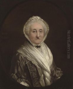 Portrait Of A Lady Of The Knight
 Family, Bust-length, In A Grey Beribboned Silk Dress With A White Shawl
 And Bonnet, In A Feigned Oval