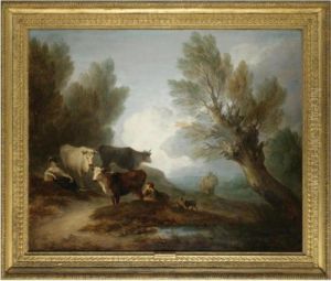 Landscape With Cattle, A Young Man Courting A Milkmaid by Thomas Gainsborough
