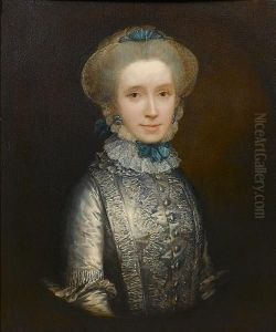 Portrait Of Lady Caroline Draper
 (circa 1730-1769), Half-length, In A Blue Dress With A White Lace Cap 
Held With Blue Ribbons, In A Painted Oval