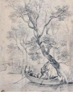 A River Scene With A Couple In A Boat By A Tree by Thomas Gainsborough
