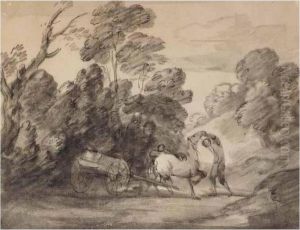 Wooded Landscape With Figures, Horse And Cart by Thomas Gainsborough