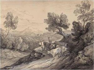 Wooded Mountain Landscape With Herdsman And Cows by Thomas Gainsborough