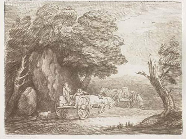 Wooded Landscape With Two Country Carts And Figures - view 1