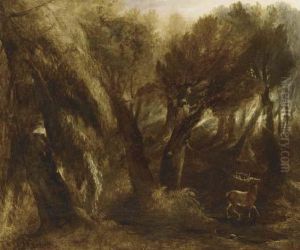 A Stag Watering In A Forest Glade by Thomas Gainsborough