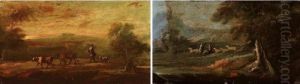 Wooded Landscape With Shepherds And Sheep; And Landscape With A Gentleman And Cattle by Thomas Gainsborough