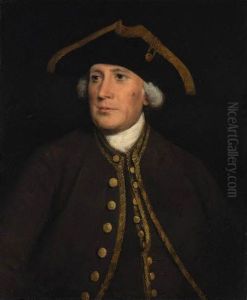 Portrait Of A Gentleman, Half-length, In A Brown Coat With Goldtrim And A Tricorn Hat by Thomas Gainsborough