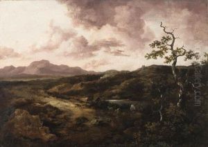 A Twilight Landscape With A Shepherd By A River by Thomas Gainsborough