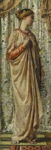 Standing female figure holding a glass pitcher, circa 1877