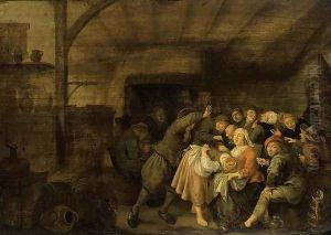 Peasants in an Inn Playing 'La Main Chaude (2) by Jan Miense Molenaer