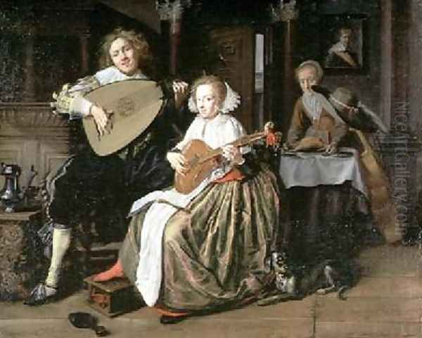 A Young Man Playing a Theorbo and a Young Woman Playing a Cittern - view 1