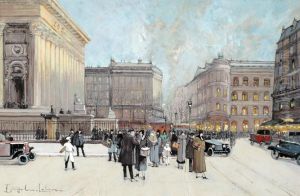Madeleine Circle, Paris by Eugene Galien-Laloue