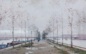 L'ile Seguin A Boulogne by Eugene Galien-Laloue