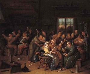 Monks merrymaking in a tavern by Jan Miense Molenaer