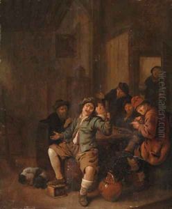Peasants carousing in an inn by Jan Miense Molenaer