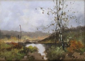 Paysanne Pres De La Mare by Eugene Galien-Laloue