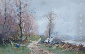 Les Faiseuses De Charbon De Bois by Eugene Galien-Laloue