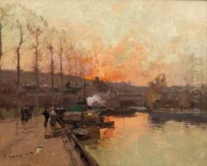 Sur Les Quais De La Seine by Eugene Galien-Laloue